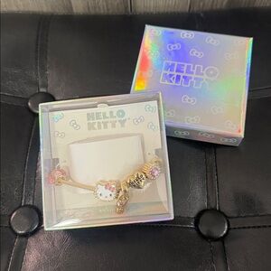 New Pink Bow Hello Kitty Jewelry Gold Metal Charm Bracelet 5 Charms In Gift Box